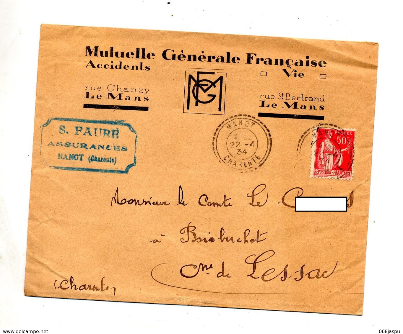 Lettre Cachet Perlé Manot + Lessac - Manual Postmarks