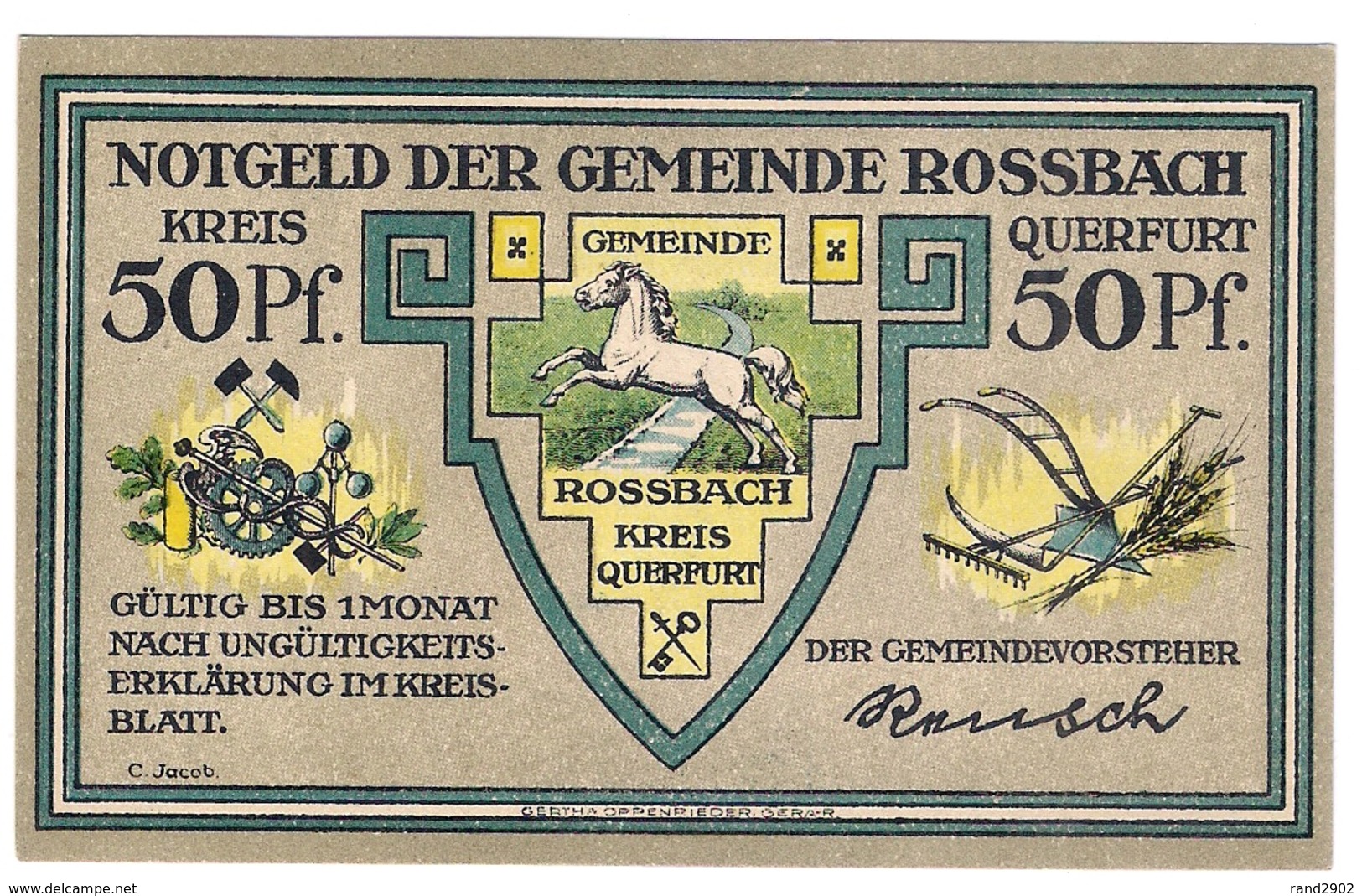 Deutschland Germany Notgeld 50 Pfennig Mehl1135.1 ROSSBACH /72M/ - Lokale Ausgaben