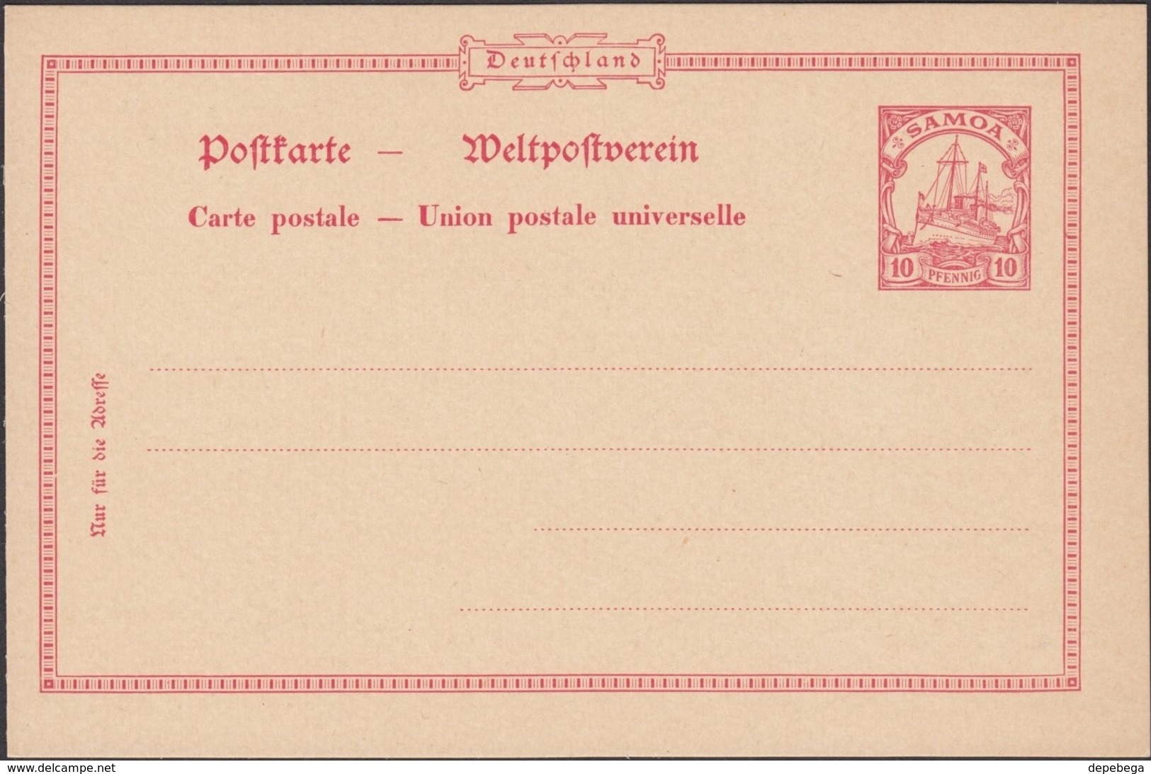 Germany 1901 - German Colonies. Postal Stationery, 'SAMOA'. MiNr. P 6. Ganzsache.(II) - Sonstige & Ohne Zuordnung