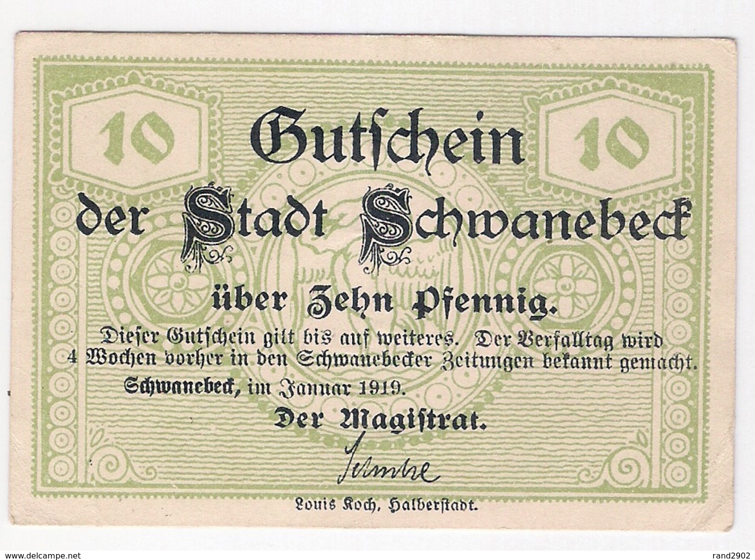 Deutschland Germany Notgeld 10 Pfennig Tieste6740.10.01 SCHWANEBECK /70M/ - Lokale Ausgaben