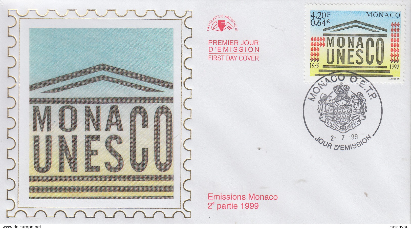 Enveloppe  FDC  1er  Jour   MONACO    UNESCO   1999 - UNESCO