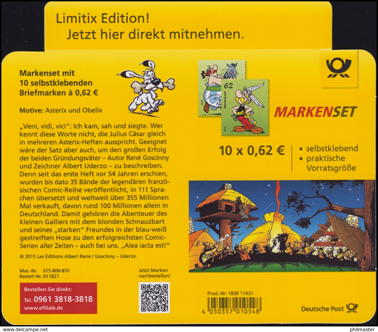 101 MH Asterix Und Obelix: Markenheftchen-Dummy Limitix Verkleinert Aus Plastik  - Other & Unclassified