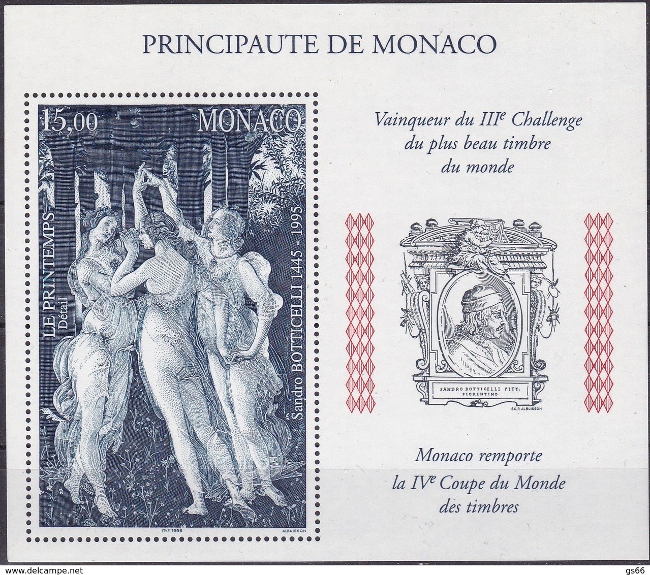 1997, Monaco, 2264 Block 74, Wahl Von Monaco MiNr. 2264 Zur Schönsten Briefmarke Der Welt. MNH ** - Blocchi