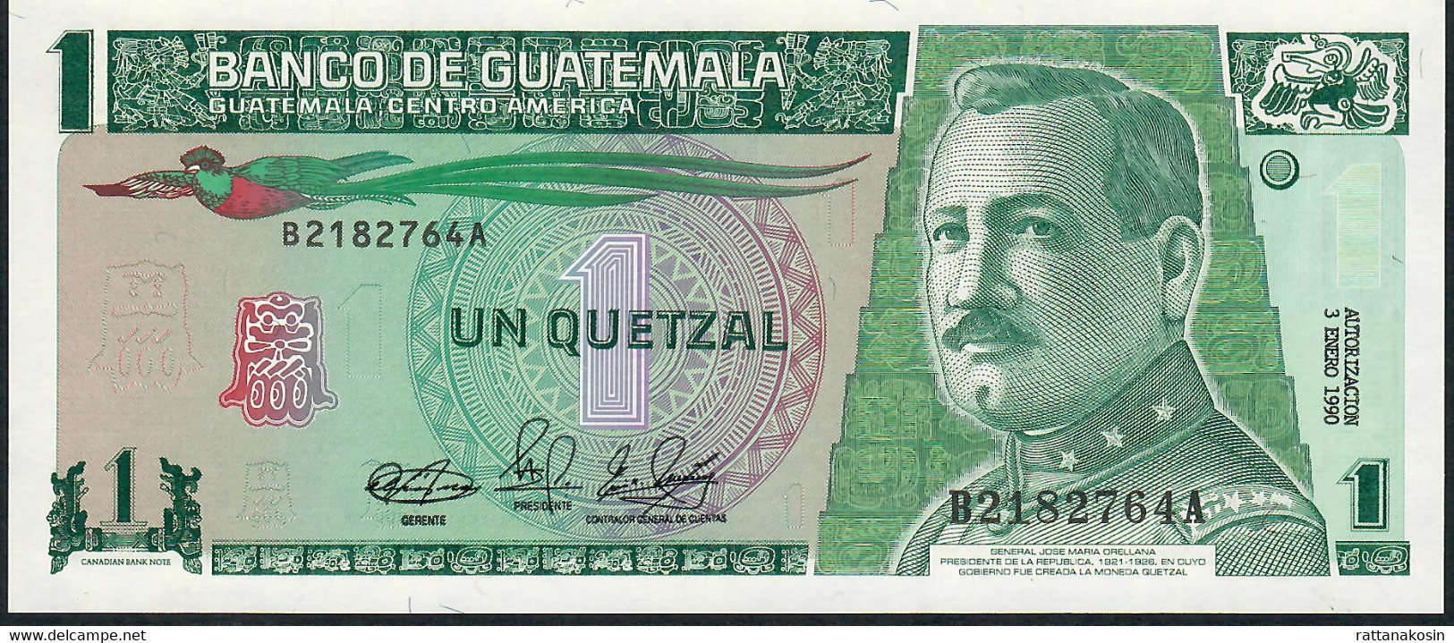 GUATEMALA     P73a   1   QUETZAL   1990    FIRST DATE  UNC. - Guatemala