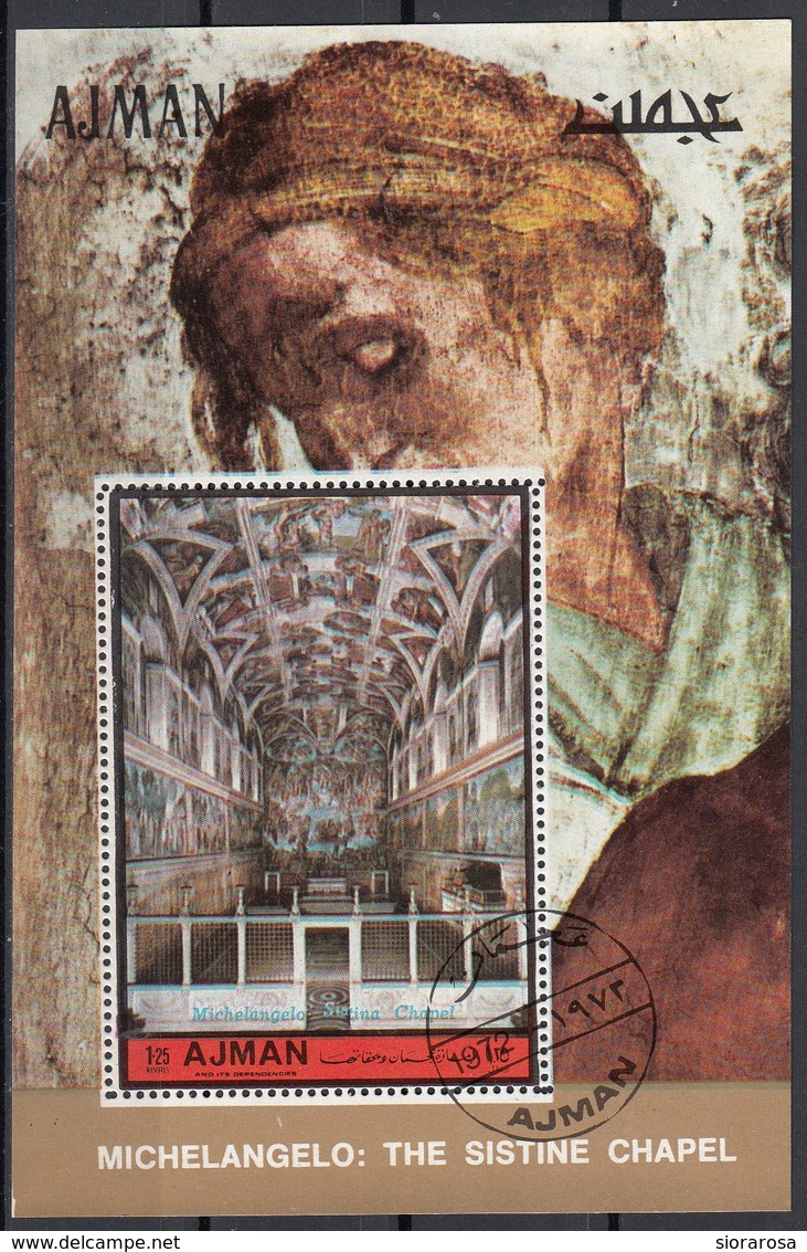 Ajman 1972 Bf. 406A Michelangelo Cappella Sistina - Sistine Chapel Sheet Perf. CTO - Ajman