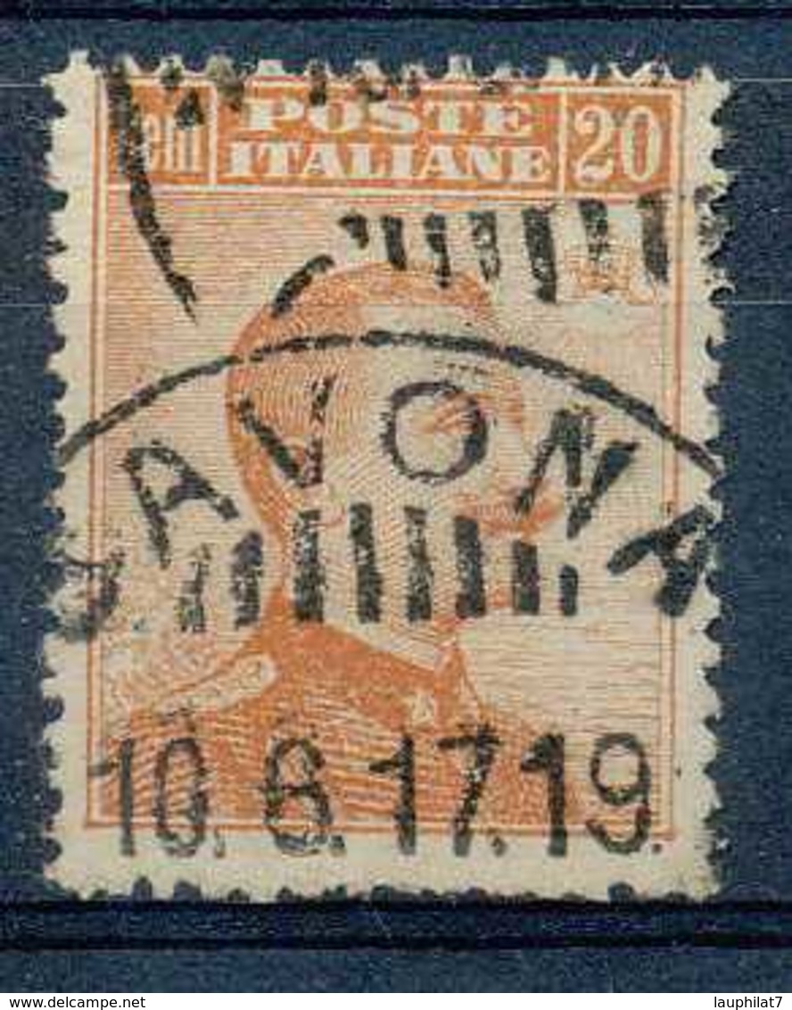 [104793]O//-N° 103, 20c Orange, Victor Emmanuel III, Sans Filigrane, Obl Concours 'SAVONA', Peu Courant, Cote 5?. - Usati