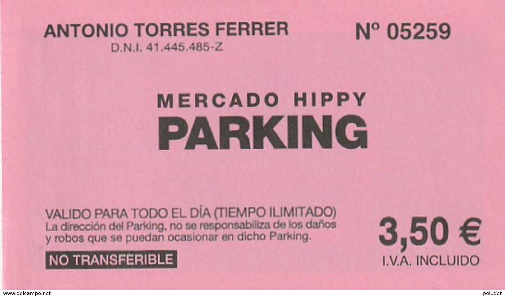 Ticket - PARKING - MERCADO HIPPY - IBIZA - Otros & Sin Clasificación