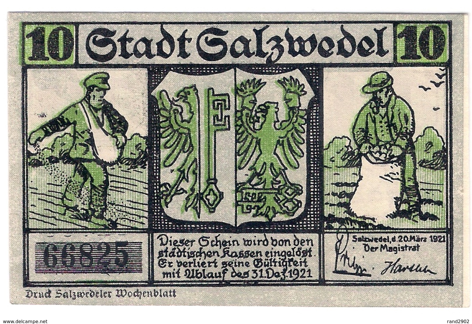 Deutschland Germany Notgeld 10 Pfennig Mehl1162.1 SALZWEDEL /68M/ - [11] Local Banknote Issues