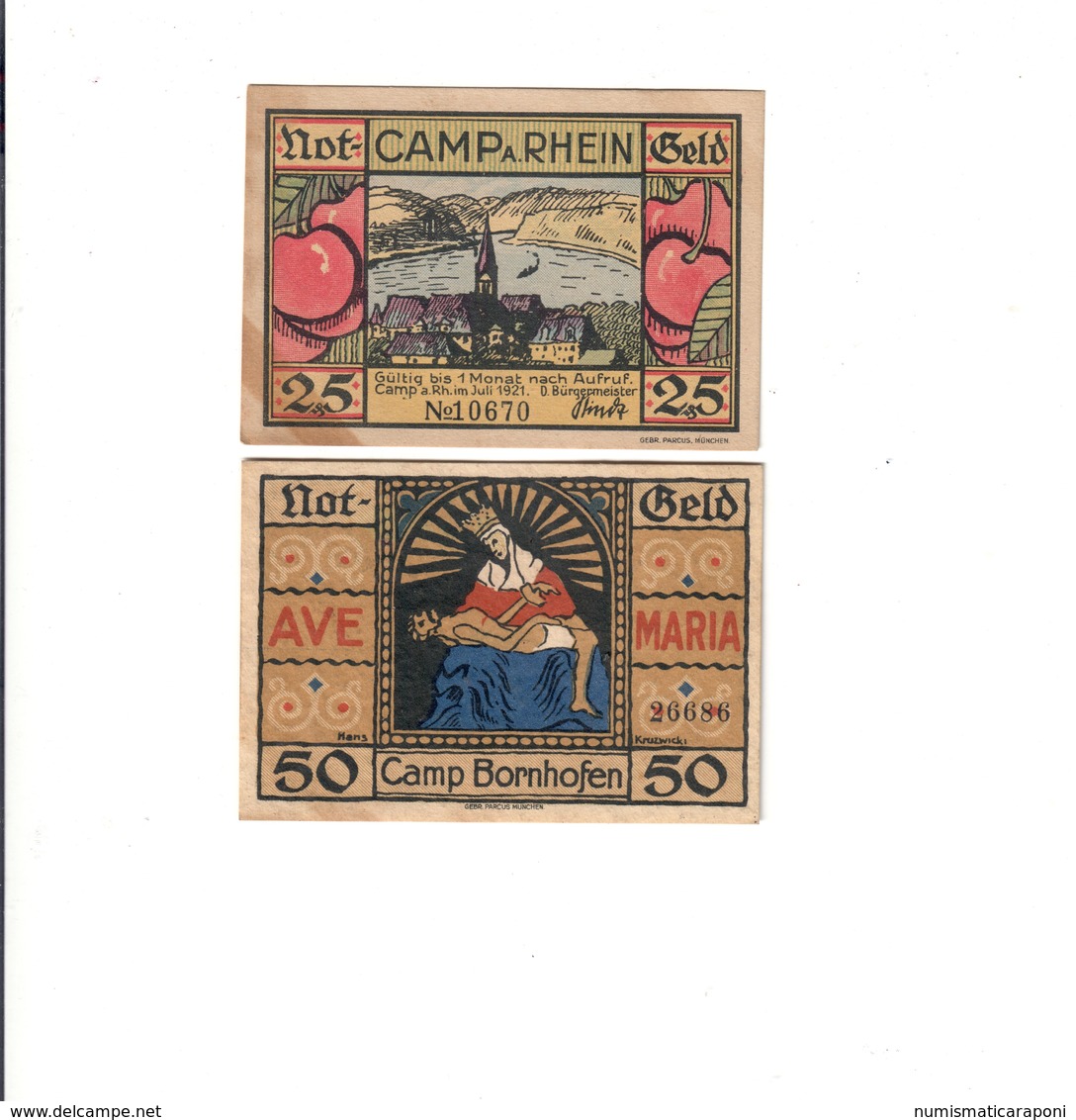 Germany Camp Bornhofen Il Reno  Notgeld 25 + 50 Pfennig 1921 Lotto.1433 - Administration De La Dette