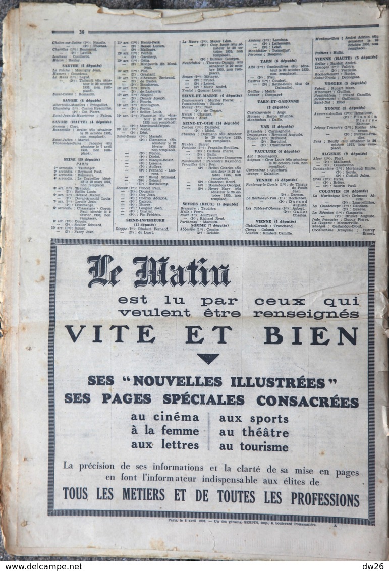 Le Journal Le Matin Présente Les élections 1936 - Comment Ils Ont Voté: Votes Des Députés Dans Scrutins 1932-36 - Autres & Non Classés