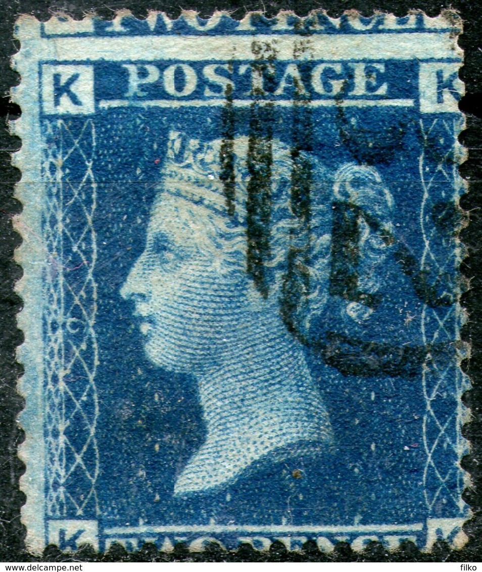 Great Britan,1855,Queen Victoria 2 Pence,perf:14,letter:K-K,cancell:PPt.9,WMK3,as Scan - Usados
