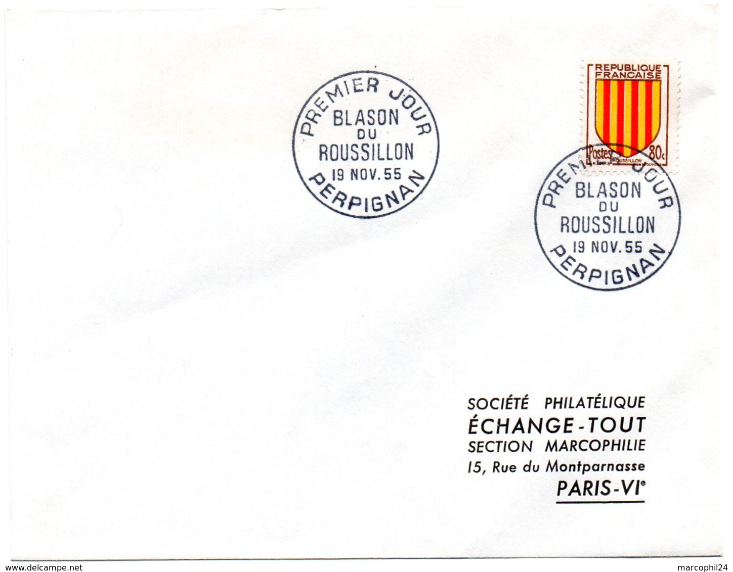 HERALDIQUE = 66 PERPIGNAN 1955 = CACHET PREMIER JOUR / FDC 'ARMOIRIES ROUSSILLON' N° 1046 - 1950-1959