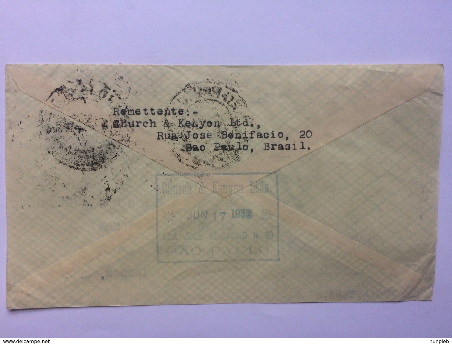 BRAZIL 1933 Air Mail Cover Sao Paulo To England - Aeroplane Cachet And Correio Aereo Cachet - Lettres & Documents