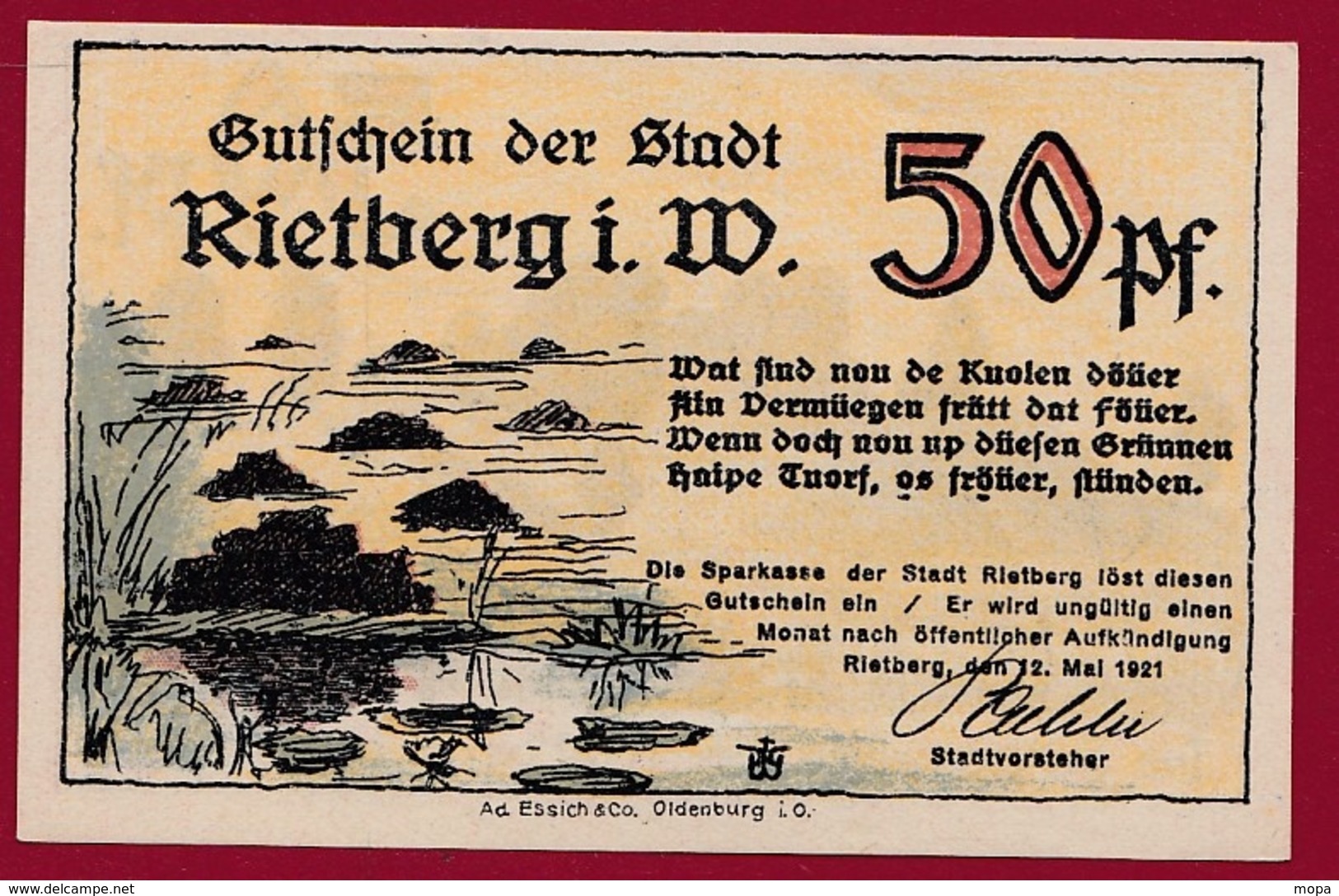 Allemagne 1 Notgeld De 50 Pfenning Stadt Rietberg (RARE) Dans L 'état N °4570 - Collections