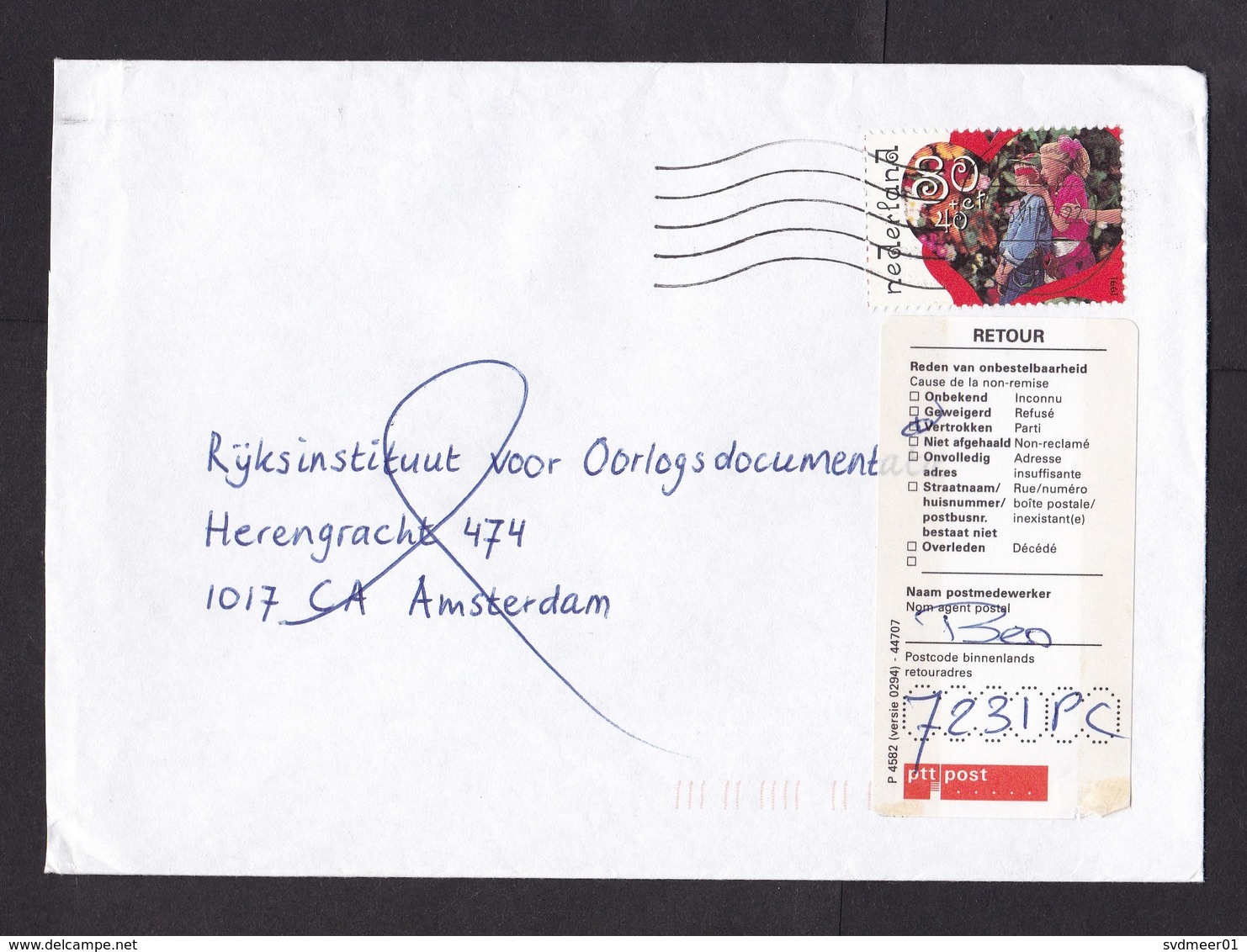 Netherlands: Cover, 1997, 1 Charity Stamp, Children, Returned, Retour Label PTT Post (minor Damage) - Brieven En Documenten