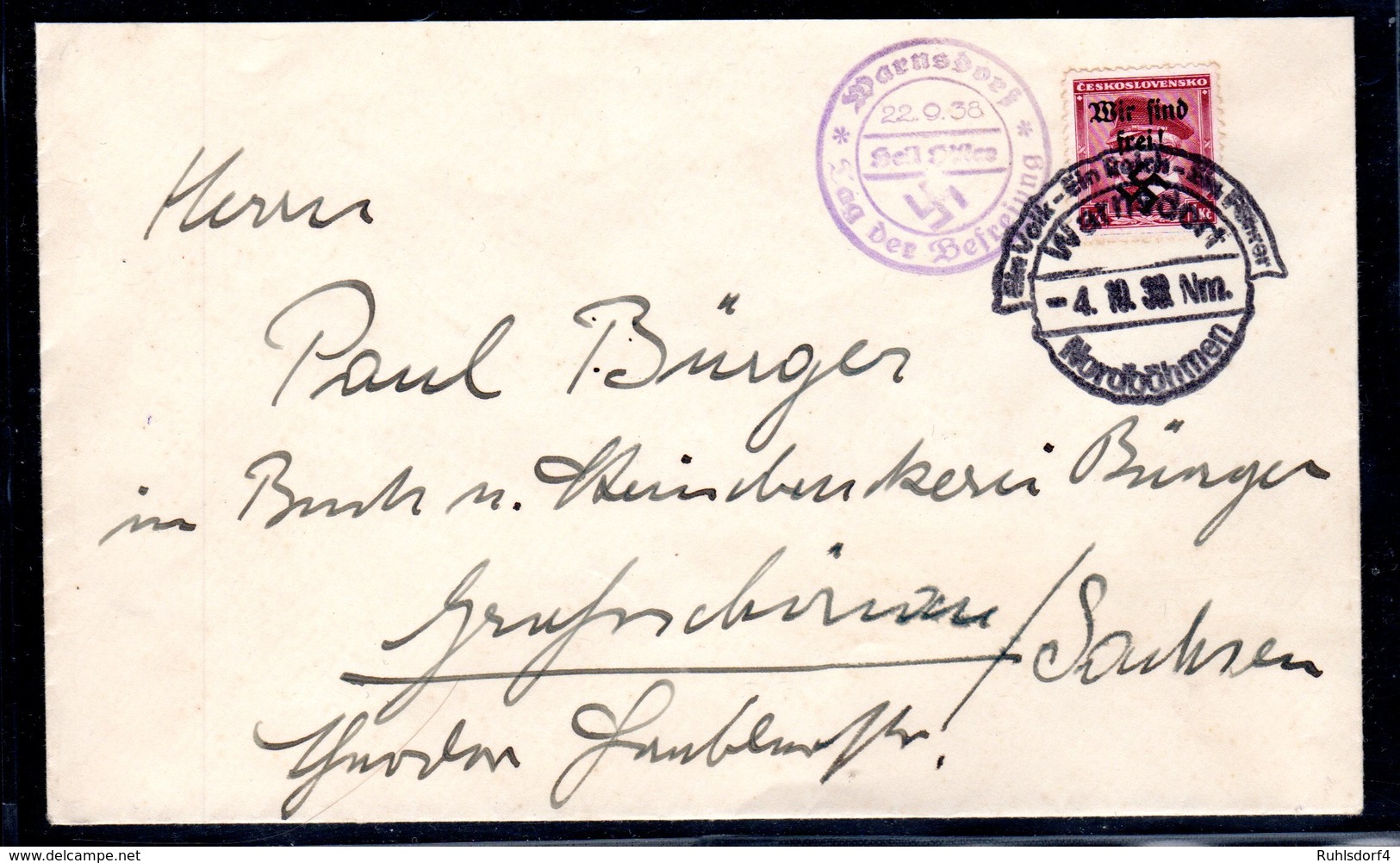 Sudetenland, Rumburg Mi.-Nr. 9, Auf Fernbrief - Occupation 1938-45