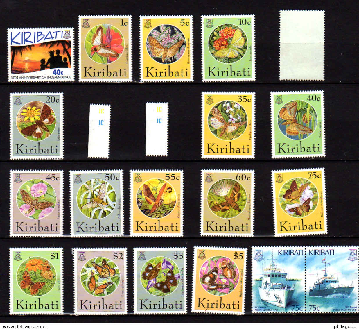 Kiribati 1994-95, Papillons, Bateaux, Dépareillés Entre 320 Et 370**, Cote 36 €, - Kiribati (1979-...)