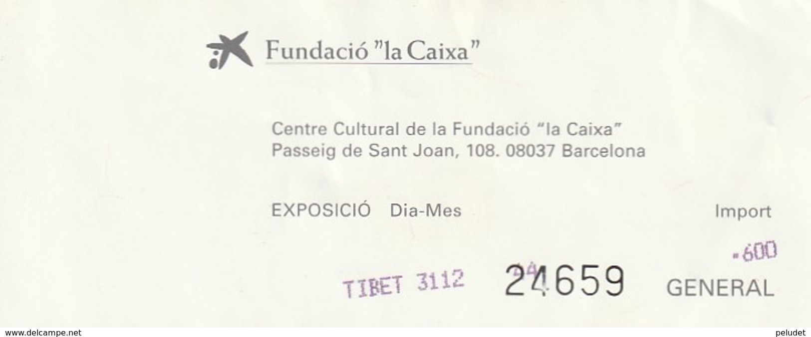 TICKET - ENTRADA - FUNDACIO LA CAIXA - 1996 - EXPOSICIO TIBET - Tickets - Entradas