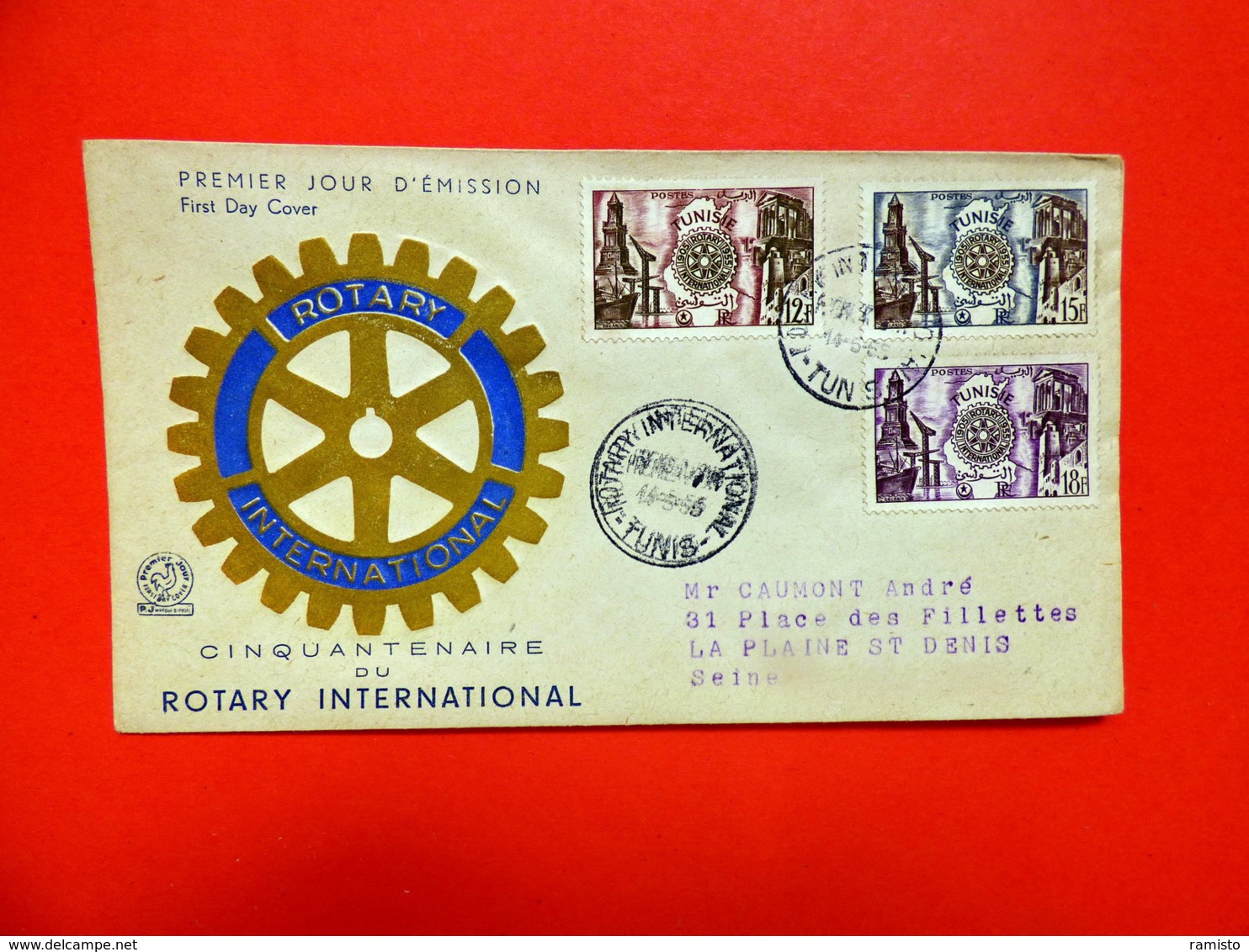 Tunisie - Premier Jour - Tunis - 14/5/1955 - N°390/394 - Cinquantenaire Du Rotary - Paul Percy Harris - Lettres & Documents