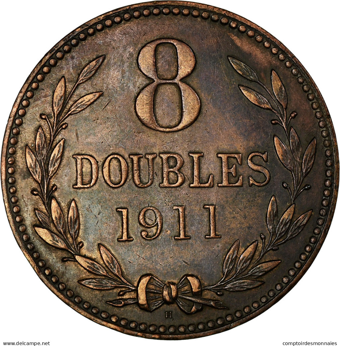 Monnaie, Guernsey, 8 Doubles, 1911, Heaton, Birmingham, TTB, Bronze, KM:7 - Guernsey