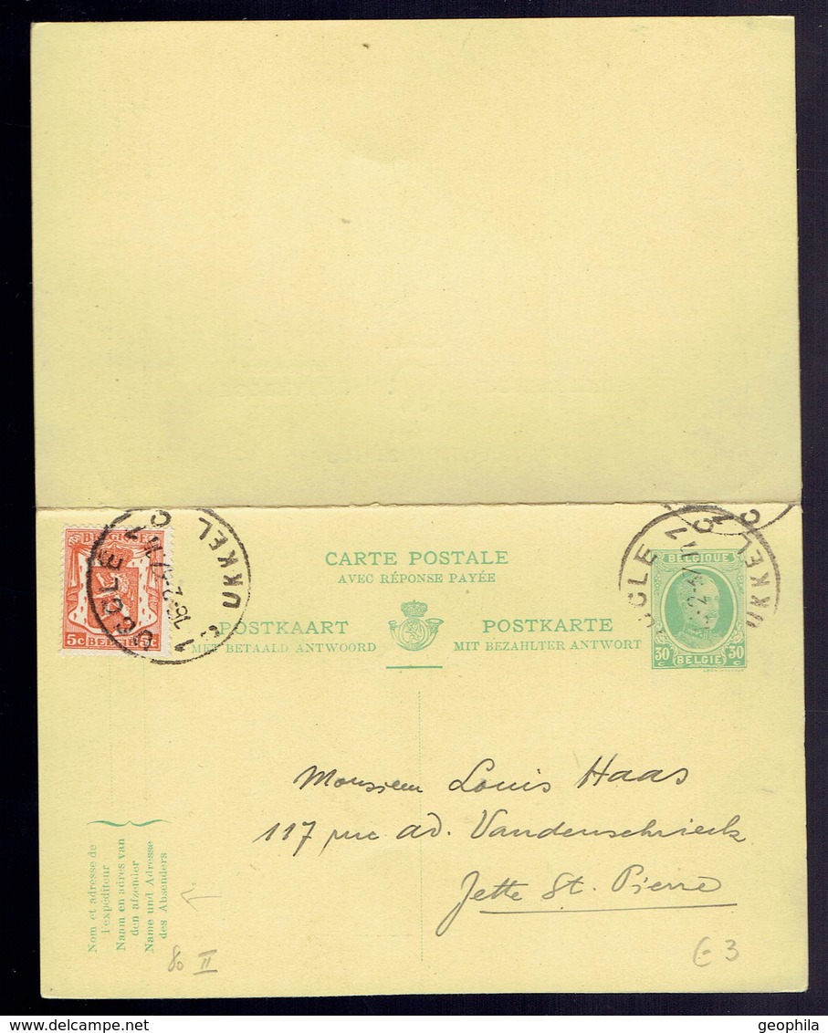 CP 80 II + 419 De Sc Uccle 16.2.37 => Jette St. Pierre Réponse Pas écrite - Briefkaarten 1909-1934