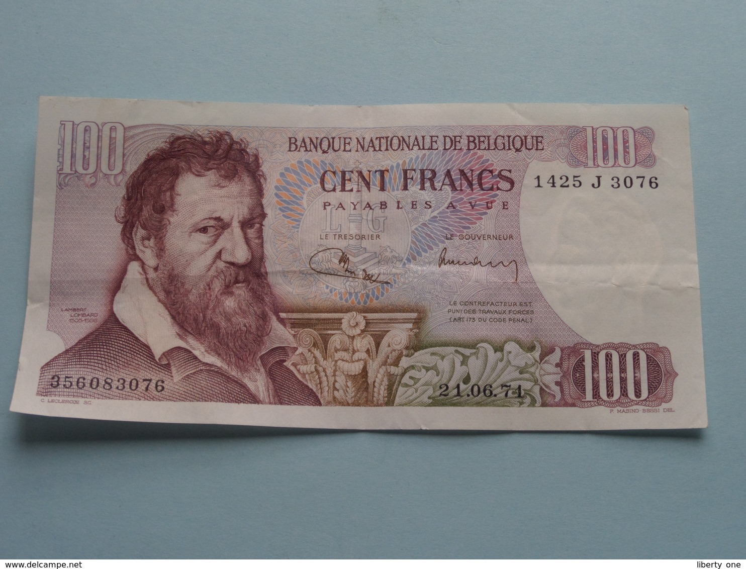 100 FRANK ( Type Lombard - 1425 J 3076 / 356083076 ) 21-06-74 ( For Grade, Please See Photo ) Morin 67c ! - 100 Francos