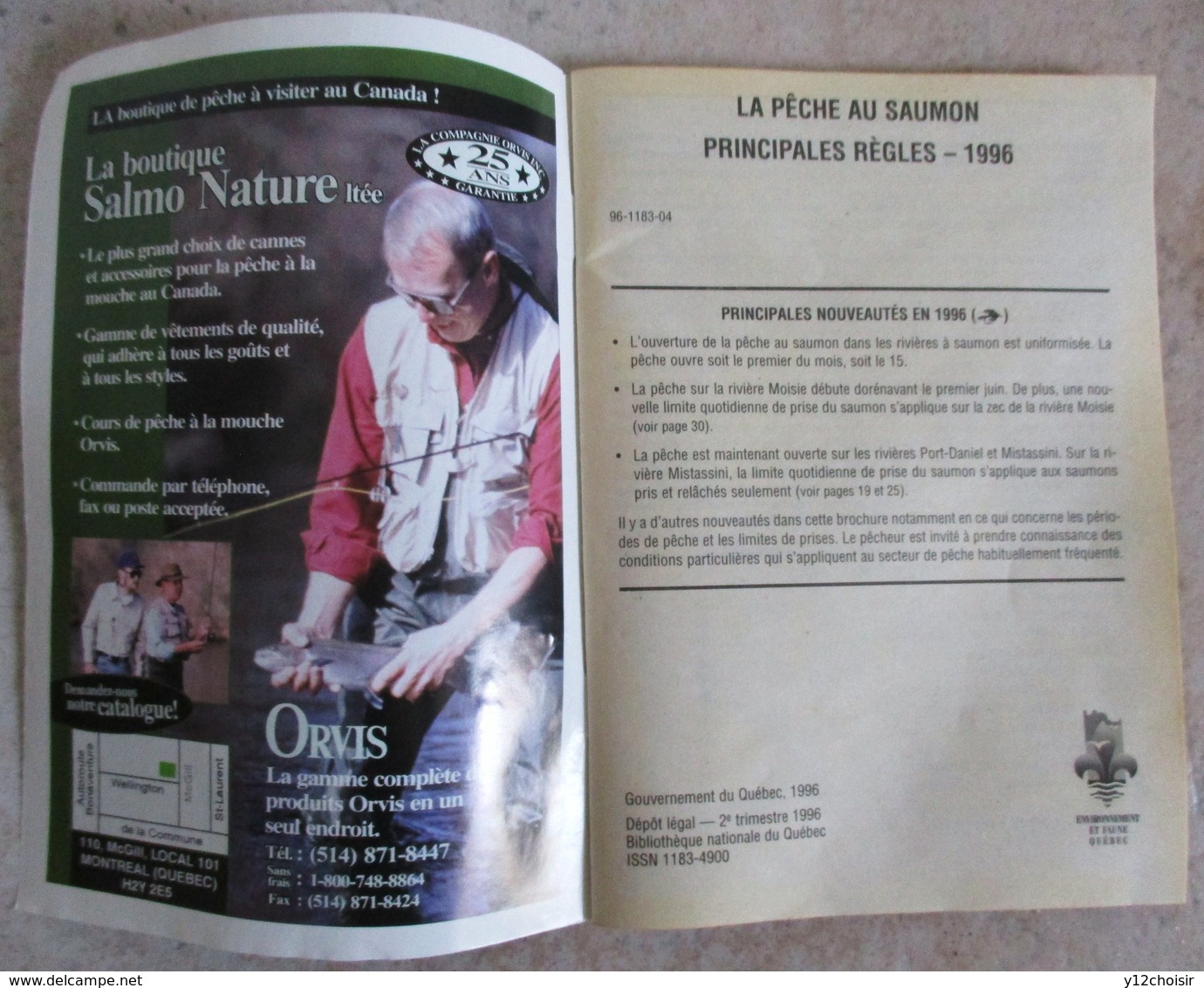 OPUSCULE 1996 LA PECHE SPORTIVE AU SAUMON ATLANTIQUE ANADROME AU QUEBEC CANADA LA FLEUR DE LYS - Pêche