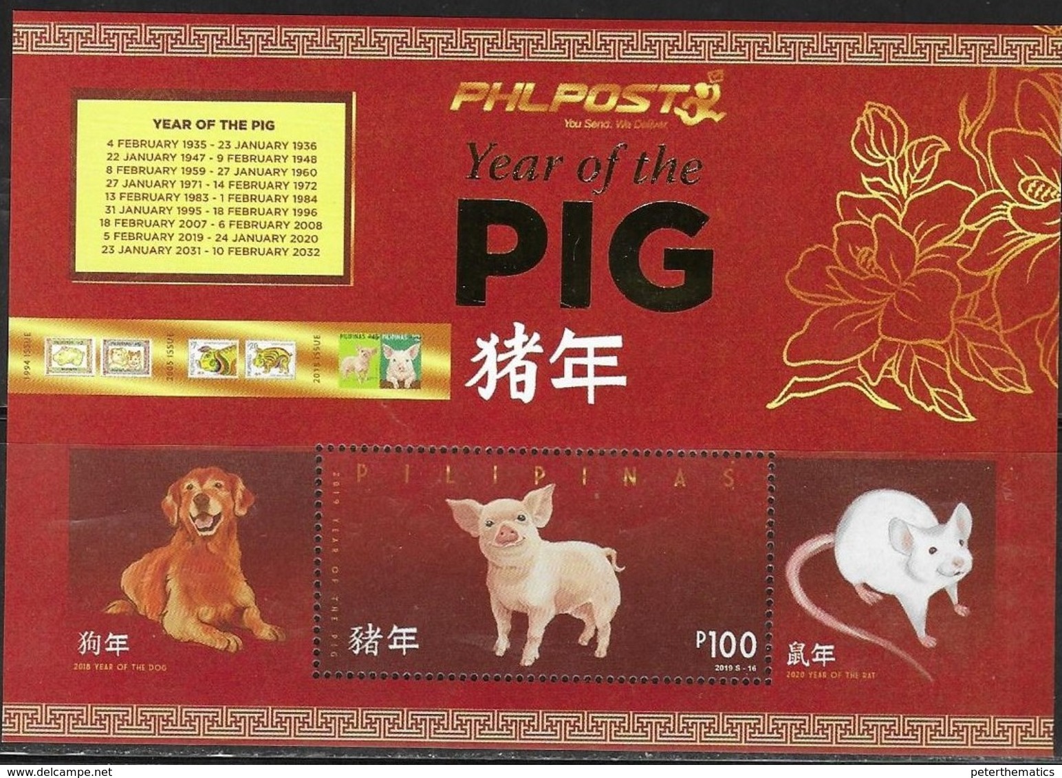 PHILIPPINES, 2019, MNH, YEAR OF THE PIG, CHINESE NEW YEAR, DOGS, RATS, SHEETLET II - Chinese New Year