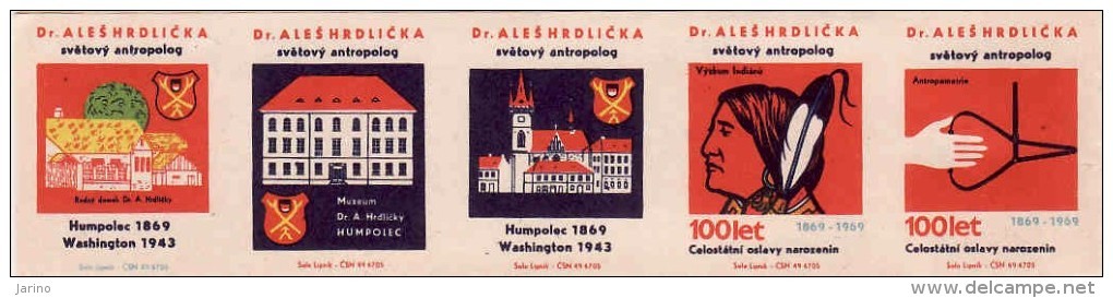 Boites D'allumettes-etiquettes,match Labels,etiketten,Czechoslovakia 1969,anthropologist Aleš Hrdli&#269;ka,Jan Hus-Prac - Boites D'allumettes - Etiquettes