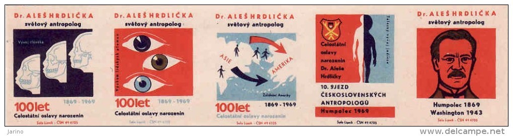 Boites D'allumettes-etiquettes,match Labels,etiketten,Czechoslovakia 1969,anthropologist Aleš Hrdli&#269;ka,Jan Hus-Prac - Boites D'allumettes - Etiquettes