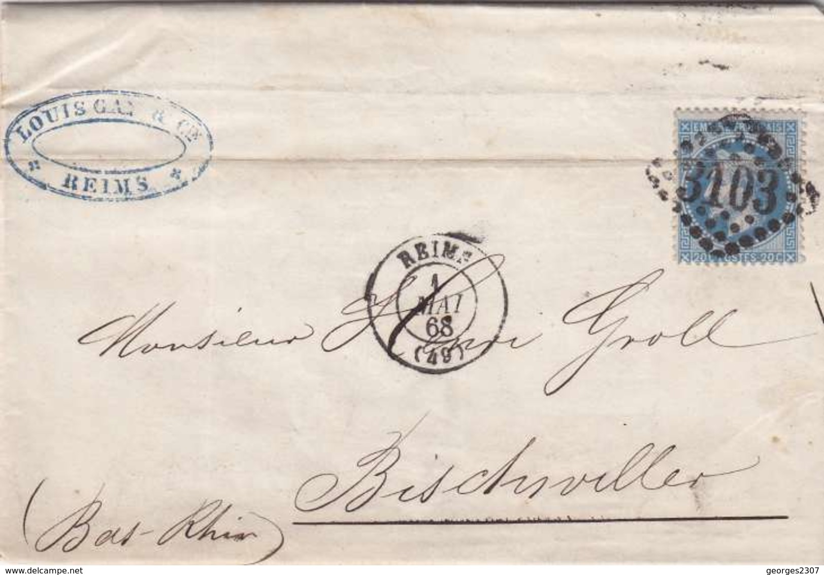 *LAC: NAPOL. LAURÉ N°29 SEUL SUR LETTRE 20 C-G C 3103 REIMS- RECTO/VERSO - 1863-1870 Napoléon III Con Laureles