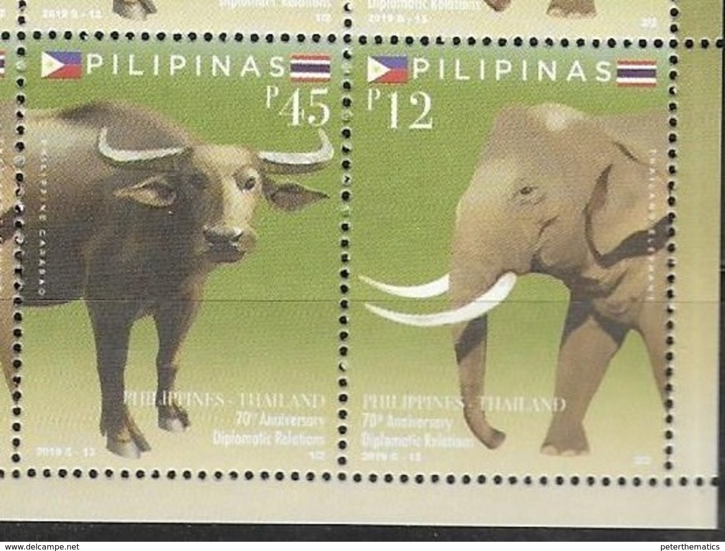 PHILIPPINES, 2019, MNH,JOINT ISSUE WITH THAILAND, BUFFALO, ELEPHANTS, 2v - Elephants