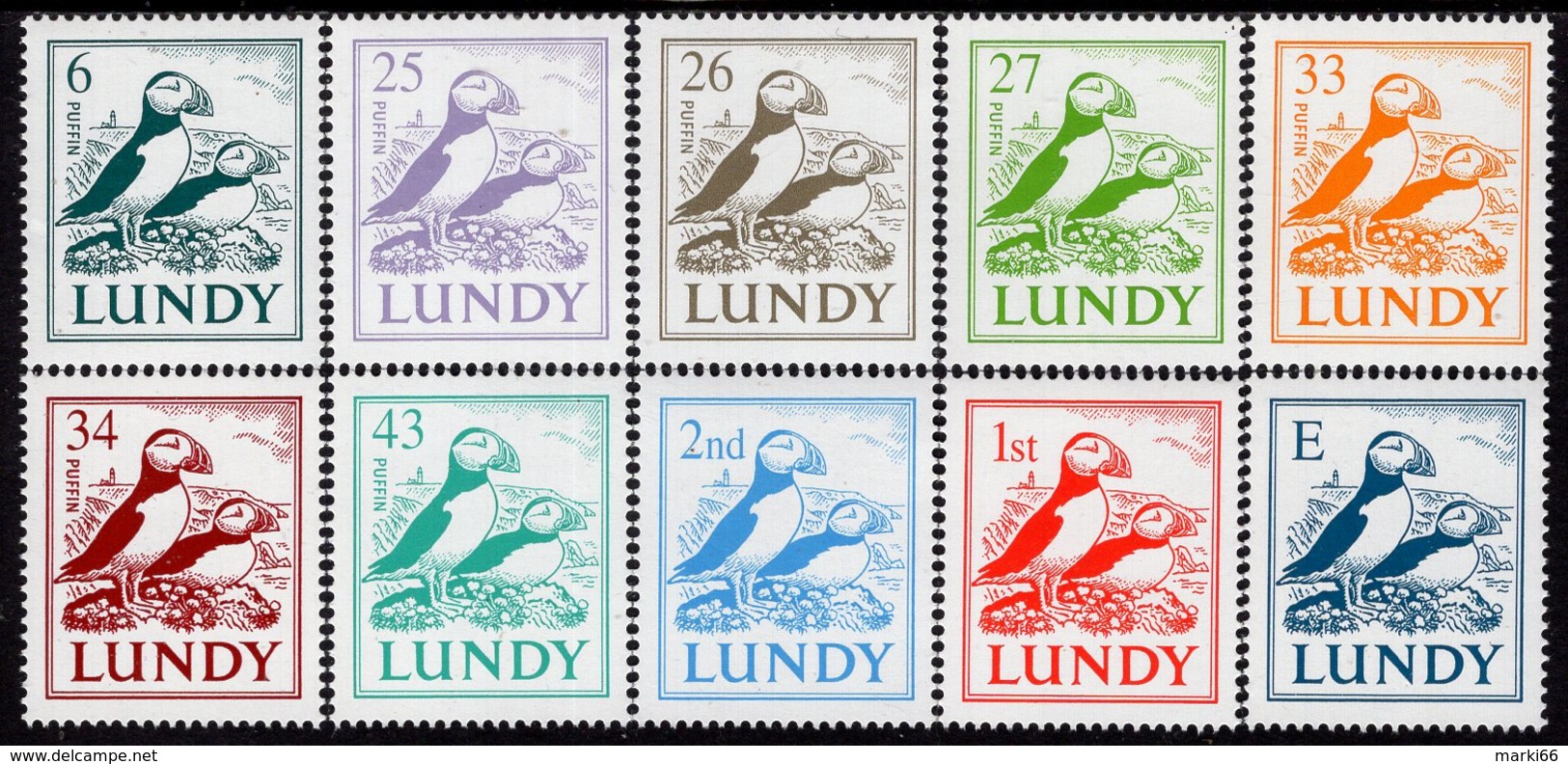 Great Britain - Lundy Island - 2002 - Birds - Puffins - Mint Definitive Stamp Set - Ortsausgaben