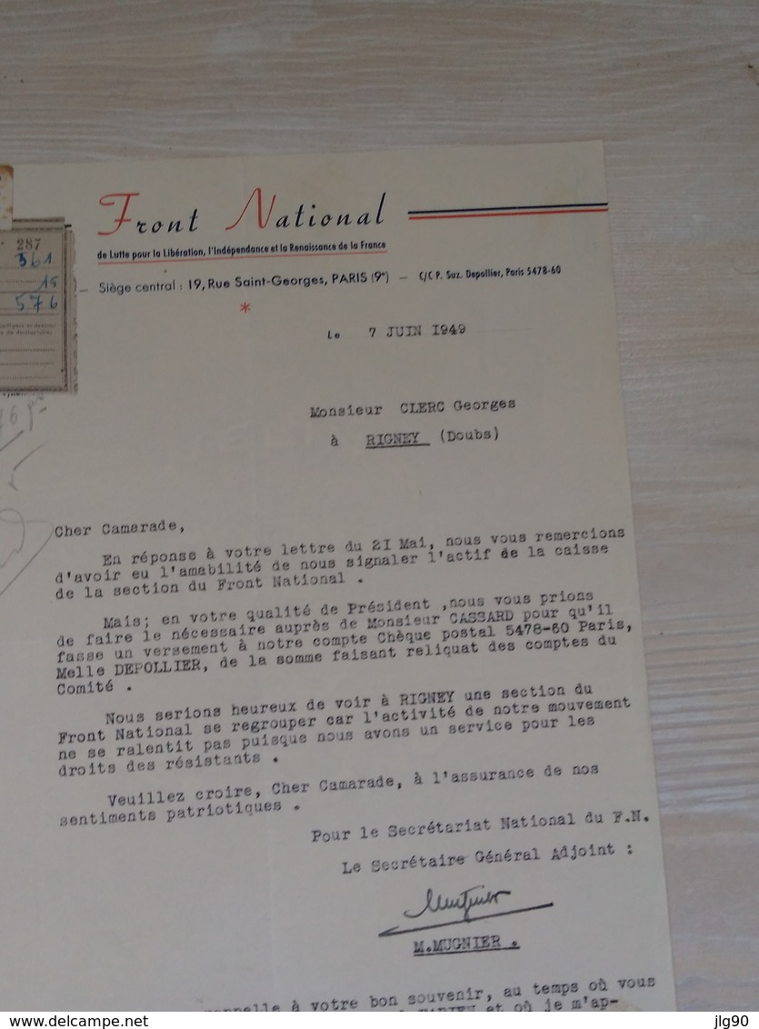 36 pages, lettres, courriers (originaux, copies) entre 02/45 et 1979 concernant la résistance en France-Comté 1940-44