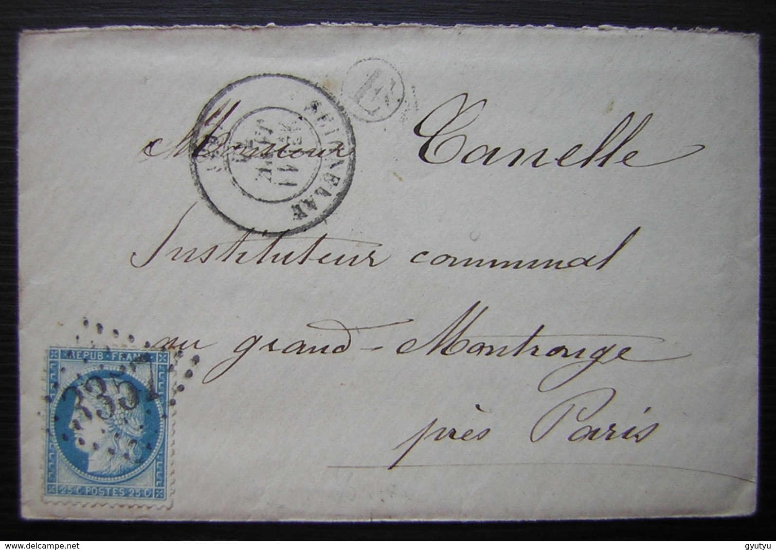 Héry (Yonne) 1874 Boîte Rurale E Cachet De Seignelay GC 3357, Lettre Pour Mr Canelle Instituteur Au Grand Montrouge - 1849-1876: Période Classique