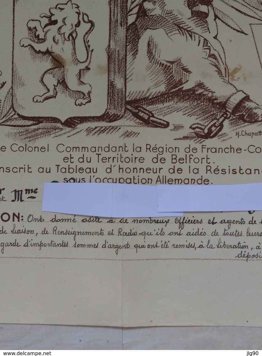 Document 40*30cm  Hommage De La Résistance Française, Cachet FFI-SRD2 Franche-Comté - Documents