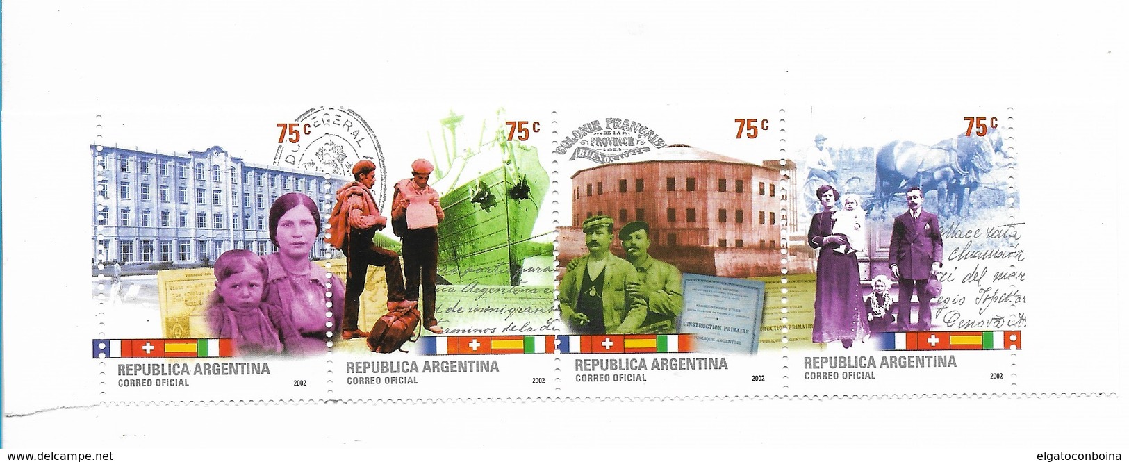 ARGENTINA 2002 INMIGRANTS CULTURES SHIPS BUILDING HISTORY STRIP OF 4 VALUES MNH - Ungebraucht