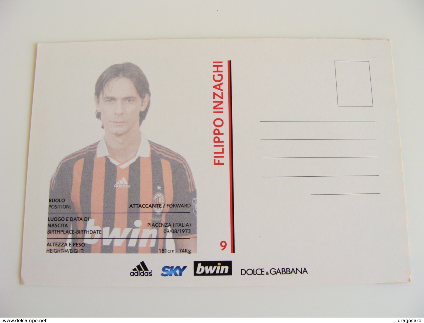 INZAGHI       A.C. MILAN 2009 / 2010   SPONSOR UFFICIALE BWIN ADIDAS SKY    CALCIO  FOOTBALL  SOCCER - Calcio