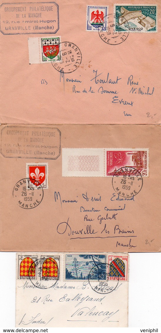 LOT DE 7 LETTRES AFFRANCHISSEMENT COMPOSES DES ANNEES 1939 A 1959 -DEPARTEMENT DE LA MANCHE - 1921-1960: Période Moderne