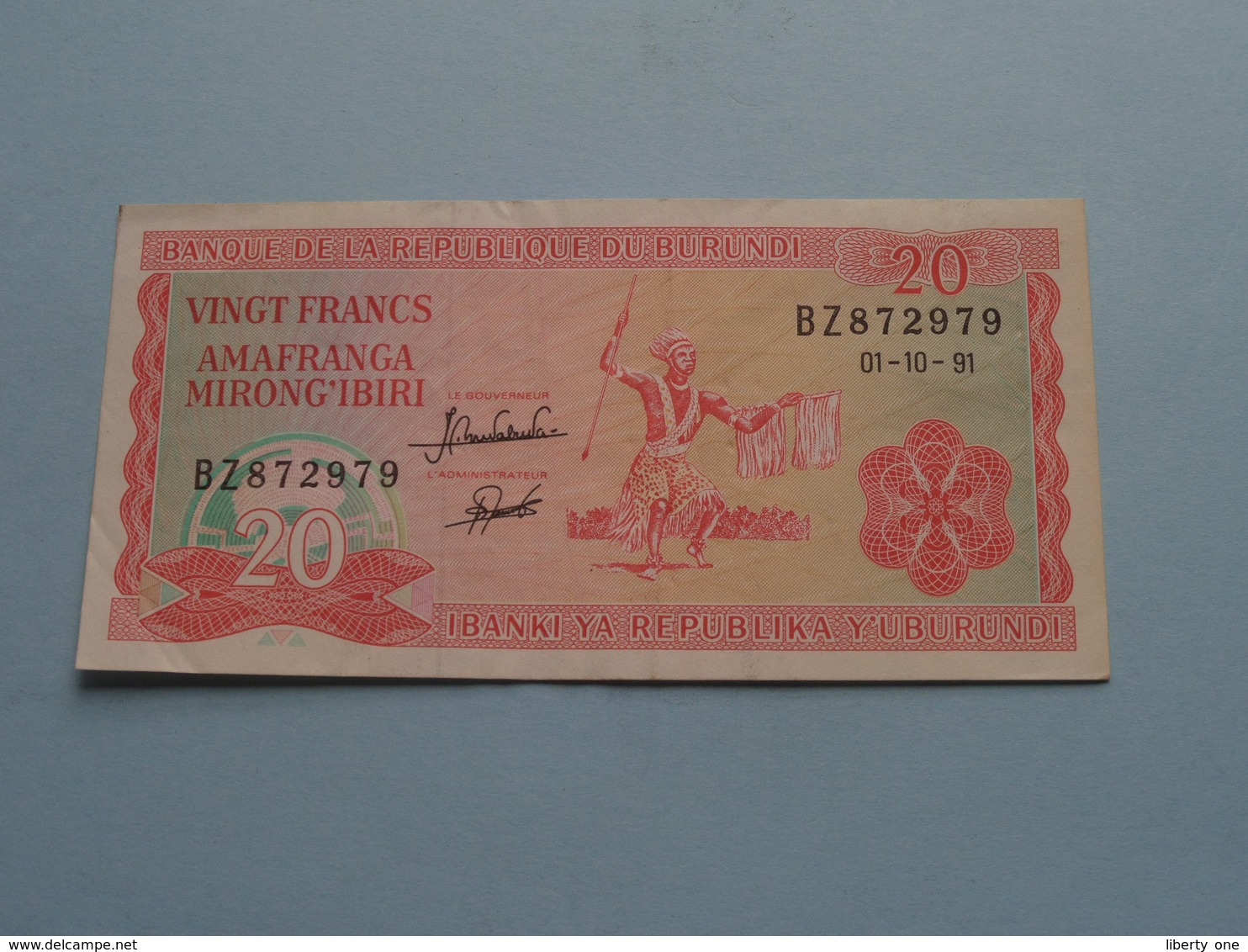 20 Vingt FRANCS - AMAFRANGA MIRONG'IBIRI ( BZ872979 ) 01-10-91 ( For Grade, Please See Photo ) ! - Burundi