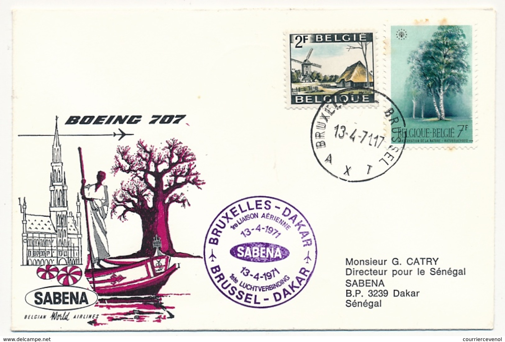 BELGIQUE - 2 Enveloppes SABENA - 1ere Liaison Aérienne - BRUXELLES - DAKAR - 13/4/1971 Et Retour - Sonstige & Ohne Zuordnung