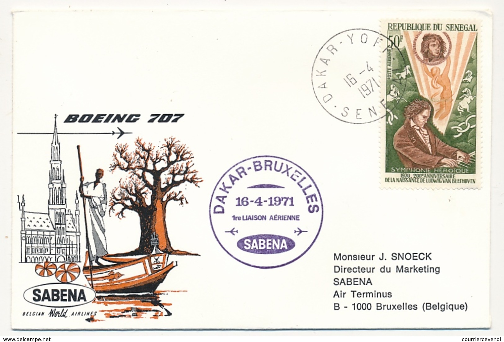 BELGIQUE - 2 Enveloppes SABENA - 1ere Liaison Aérienne - BRUXELLES - DAKAR - 13/4/1971 Et Retour - Autres & Non Classés