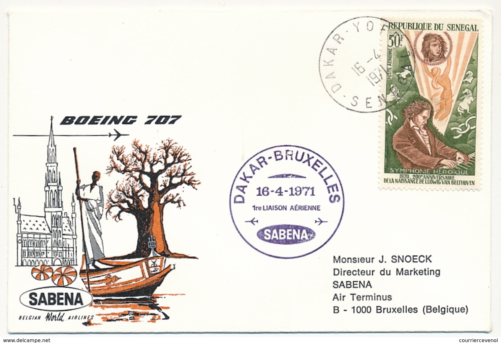 BELGIQUE - 2 Enveloppes SABENA - 1ere Liaison Aérienne - DAKAR - BRUXELLES 16/4/1971 Et Aller 13/4/1971 - Sénégal (1960-...)