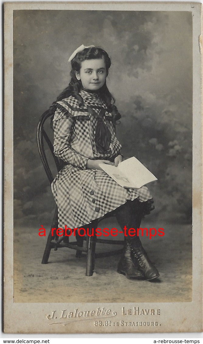 CDV Jeune Fille Studieuse-mode Enfant-photo Lalouette, Maison Tourtin - Le Havre - Oud (voor 1900)