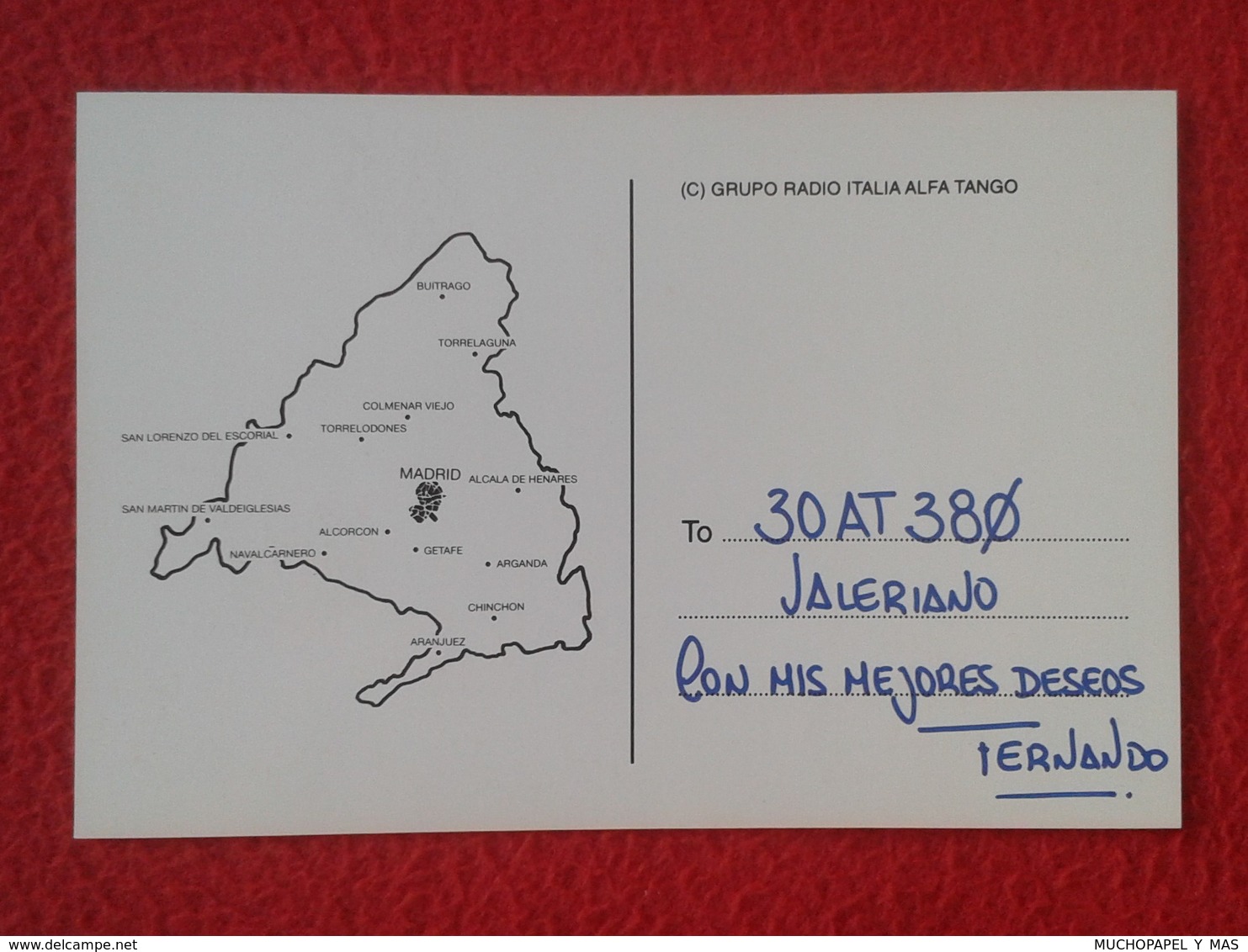 POSTAL TYPE POST CARD QSL RADIOAFICIONADOS RADIO AMATEUR GRUPPO ALFA TANGO ITALIA COMUNIDAD DE MADRID SPAIN ESPAÑA FLAG - Otros & Sin Clasificación