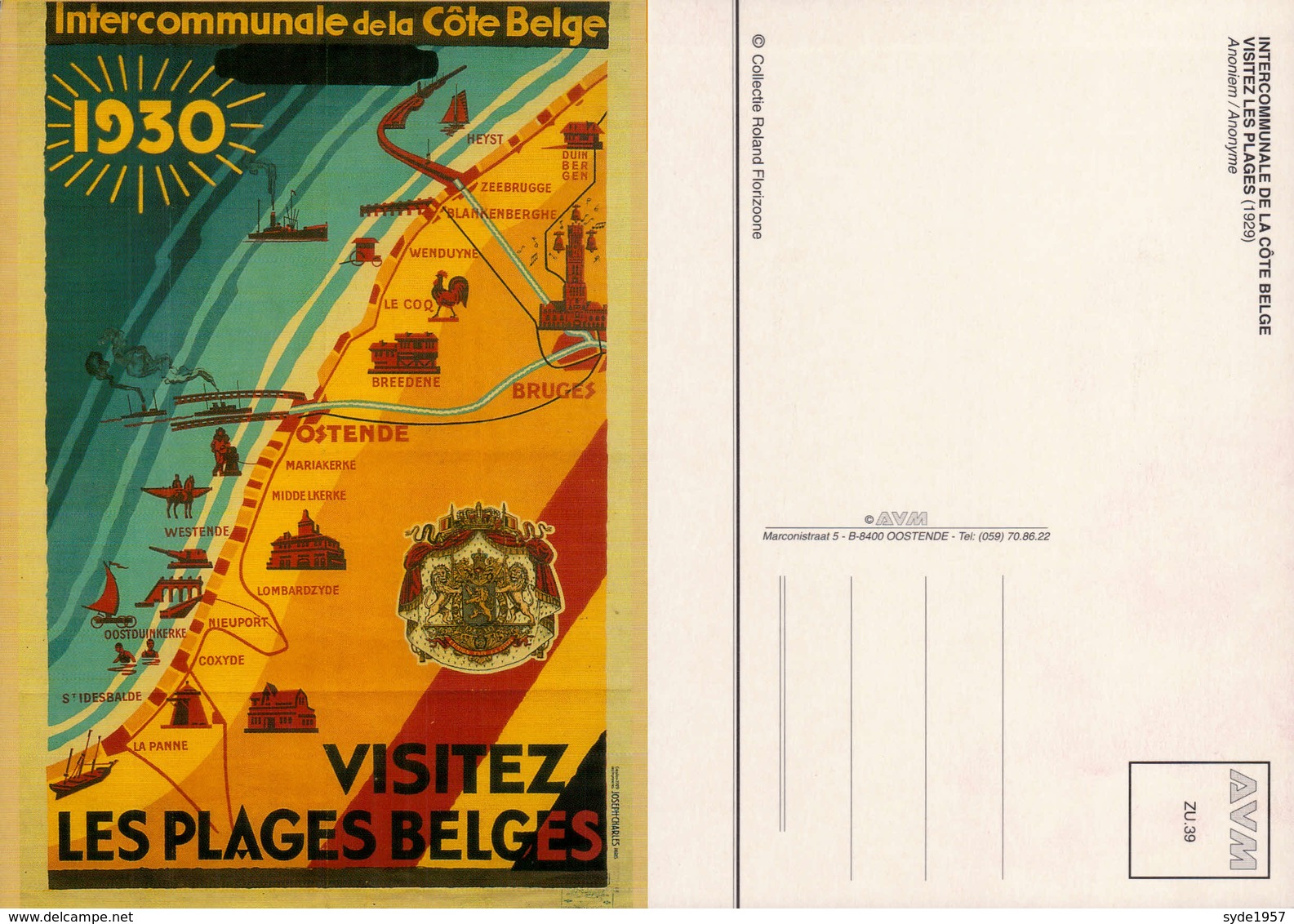 Intercommunale Des La Côte Belge Visitez Les Plages- Reproduction D'affiche De 1929- Collection Florizoone - Autres & Non Classés