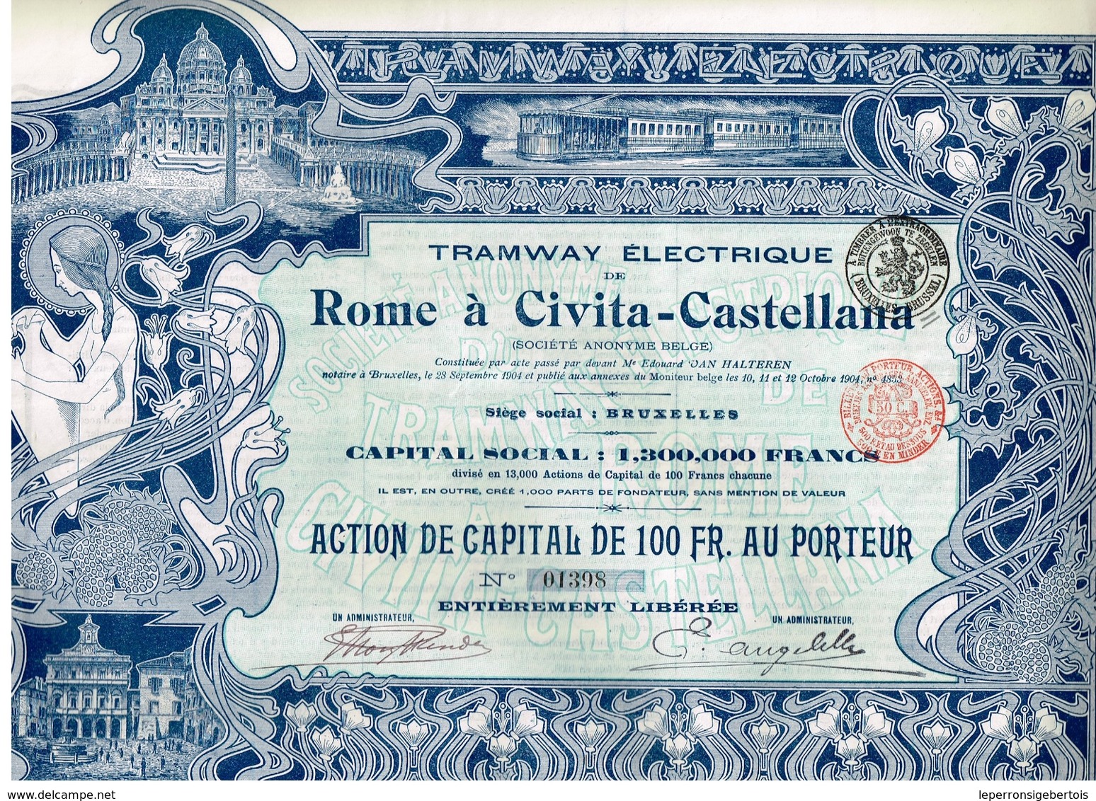 Titre Ancien - Tramway Electrique De Rome à Civita-Castellana - Titre De 1904 - Déco - Railway & Tramway