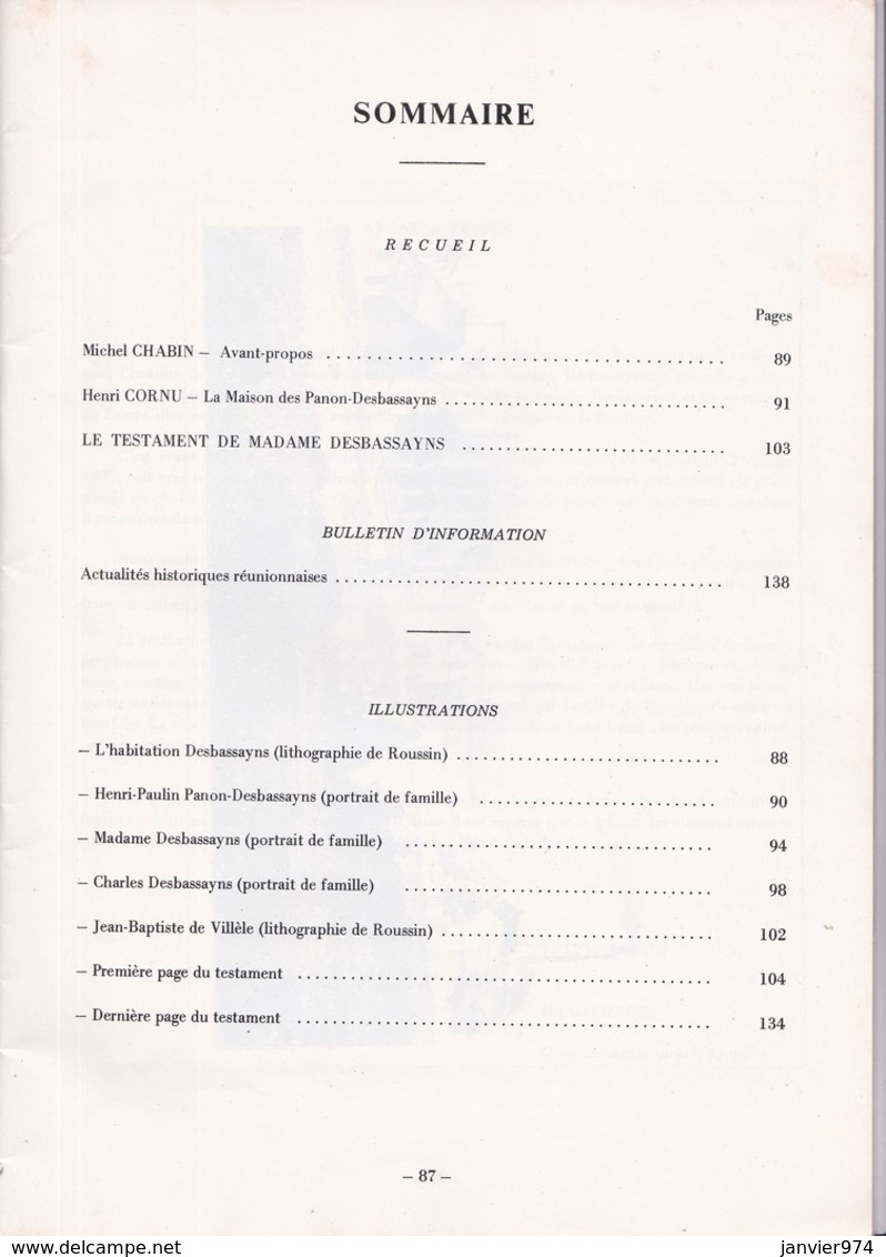 Ile De La Réunion Archives De Bourbon Recueil Et Bulletin D'Informations 1978. Panon- Desbassyns - Biographie