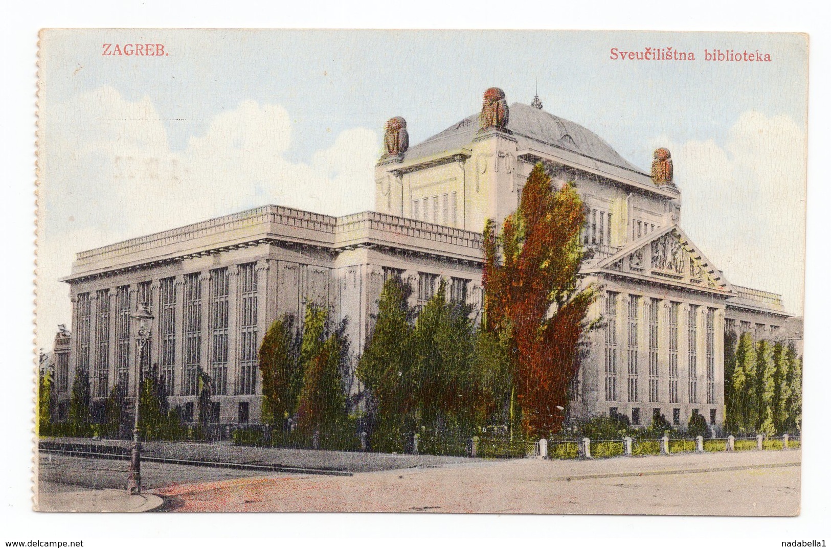 1923 YUGOSLAVIA, CROATIA, ZAGREB UNIVERSITY LIBRARY, ZAGREB TO VALJEVO, TPO ODZACI-SOMBOR, ILLUSTRATED POSTCARD, USED - Croatia