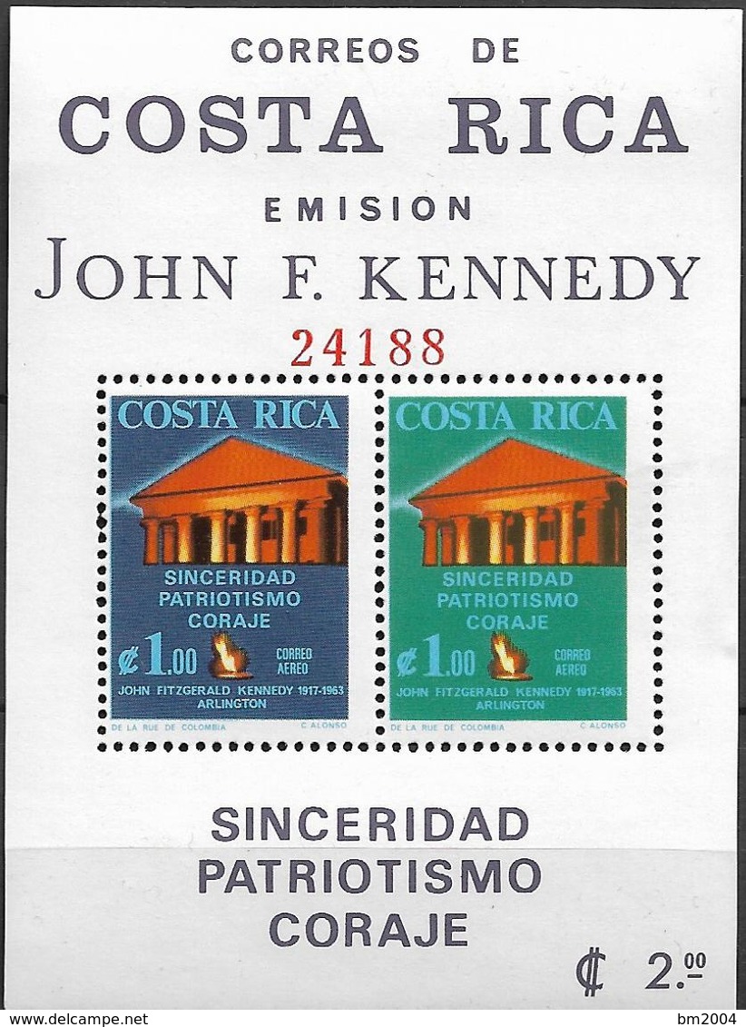 1965 Cost Rica Mi.Bl. 8 A  **MNH  John F. Kennedy. - Costa Rica